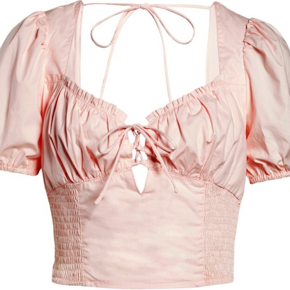 NWT ASTR the Label Puff Sleeve Smocked Poplin Blouse
Size M